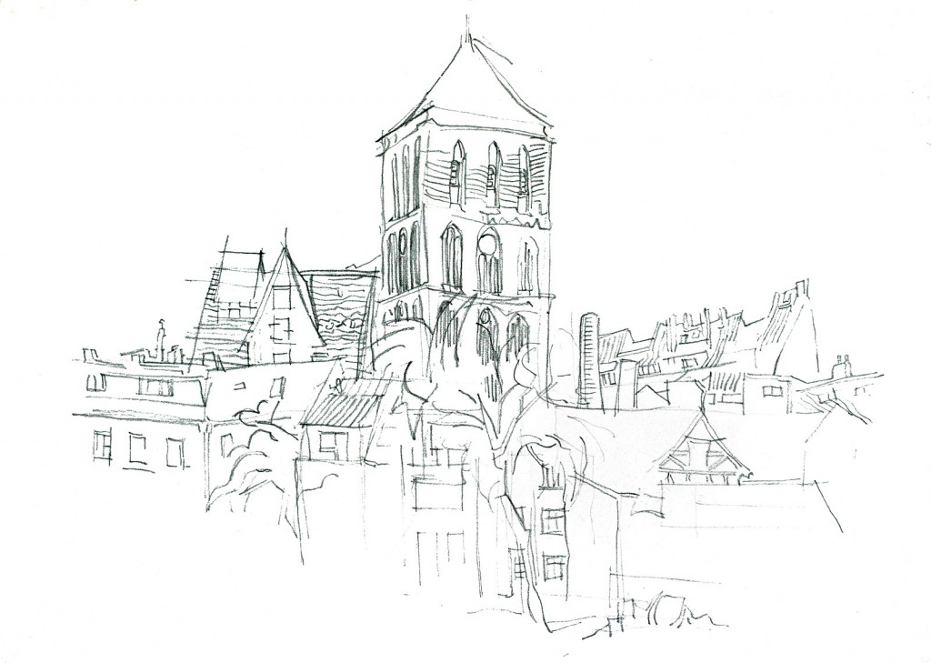 Altstadt Rostock Nikolaikirche Zeichnung