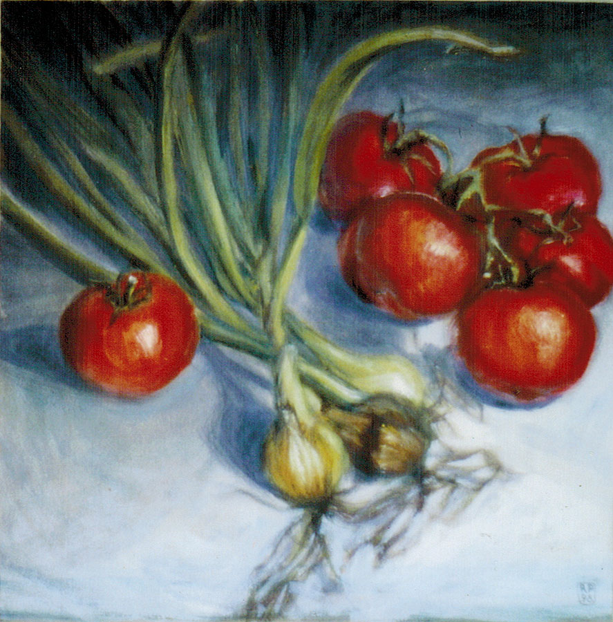 Gemüse Zwiebel Tomate Tisch Malerei