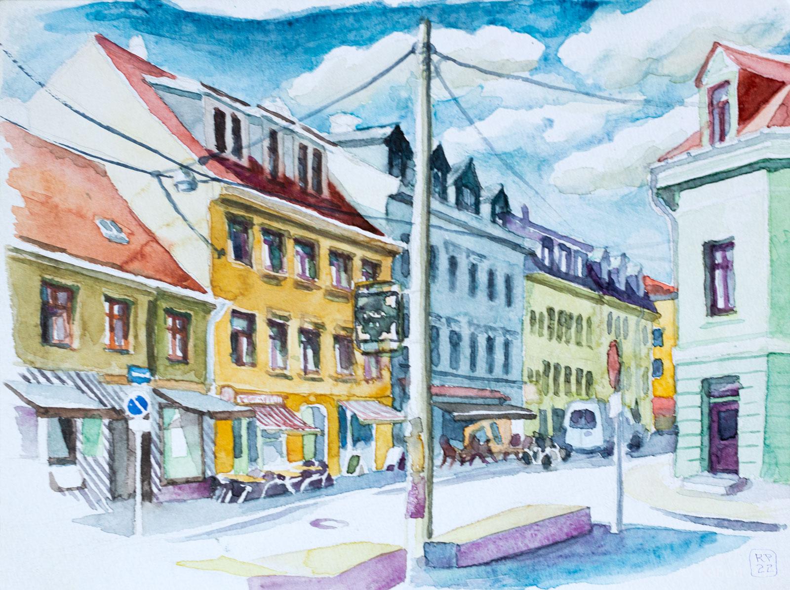 Dresden Neustadt, ältestes Haus, älteste Weinhandlung – Aquarell