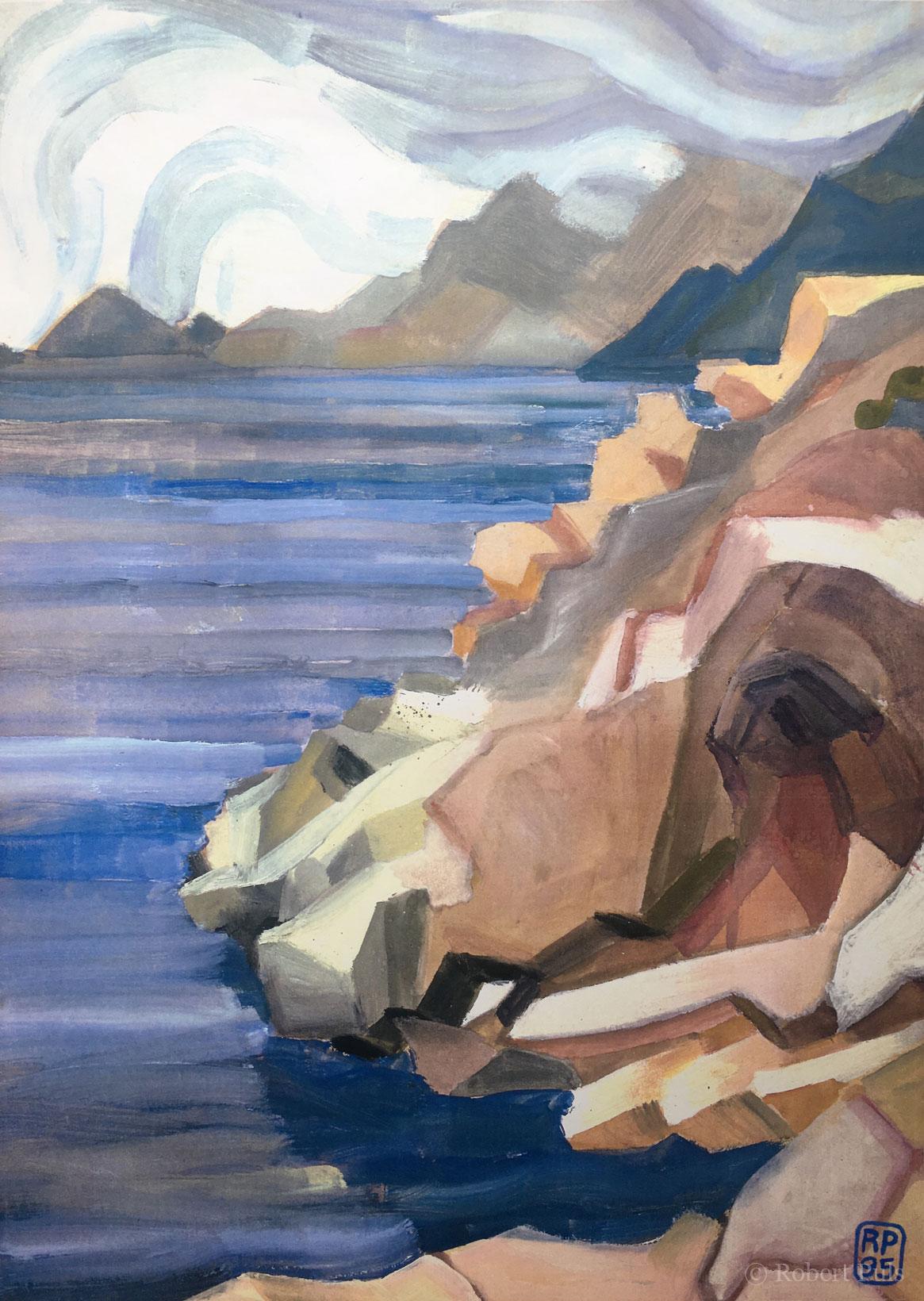 Felsenküste Türkei, Malerei Tempera, Robert Puls