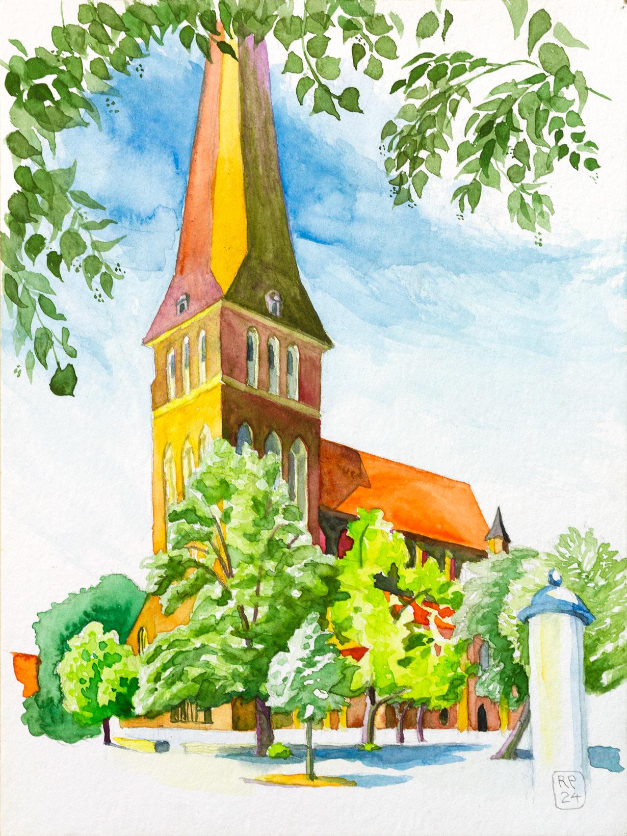 Petrikirche Alter Markt Rostock, Aquarell