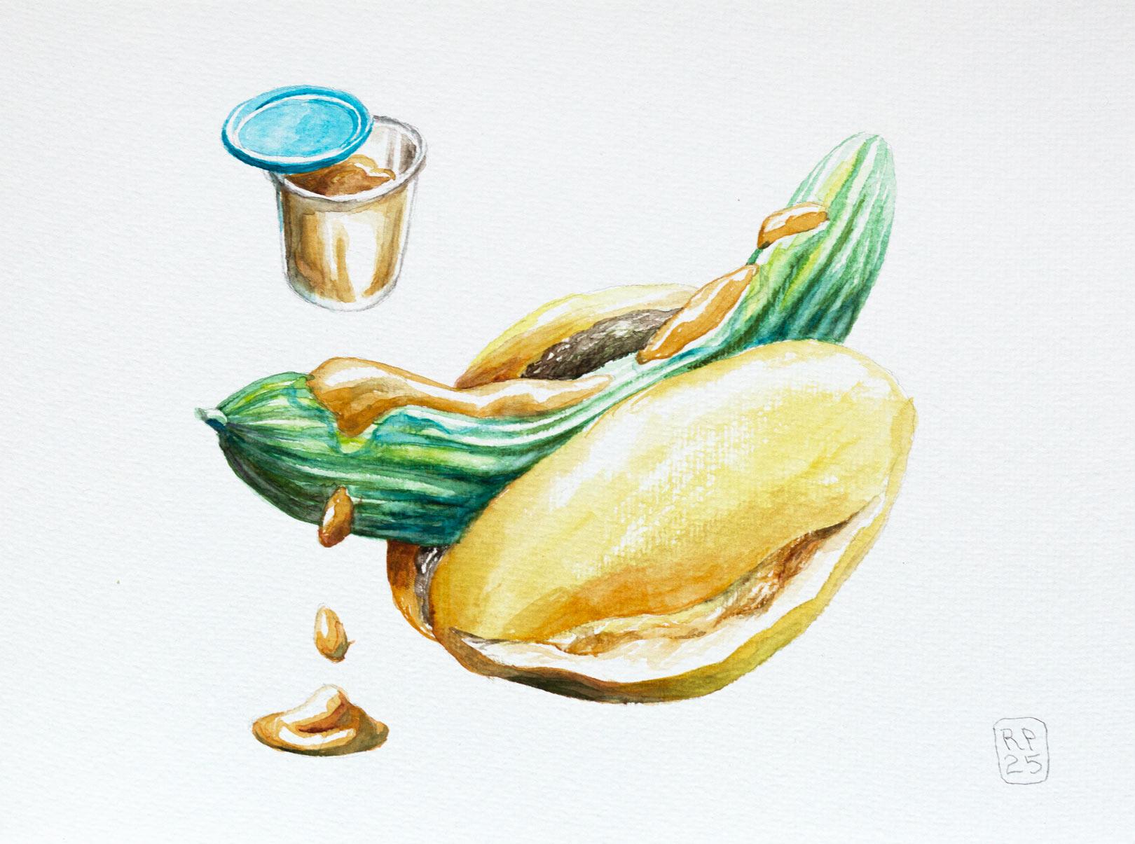 Senfgurke, Brotschaften, Malerei: Robert Puls, Aquarell